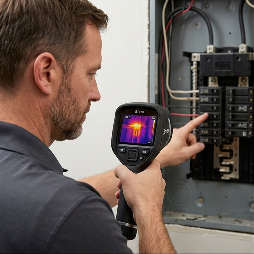 Thermal imaging diagnostic of an electrical panel — the kind of inspection used to detect overheating connections before they cause electrical fires.