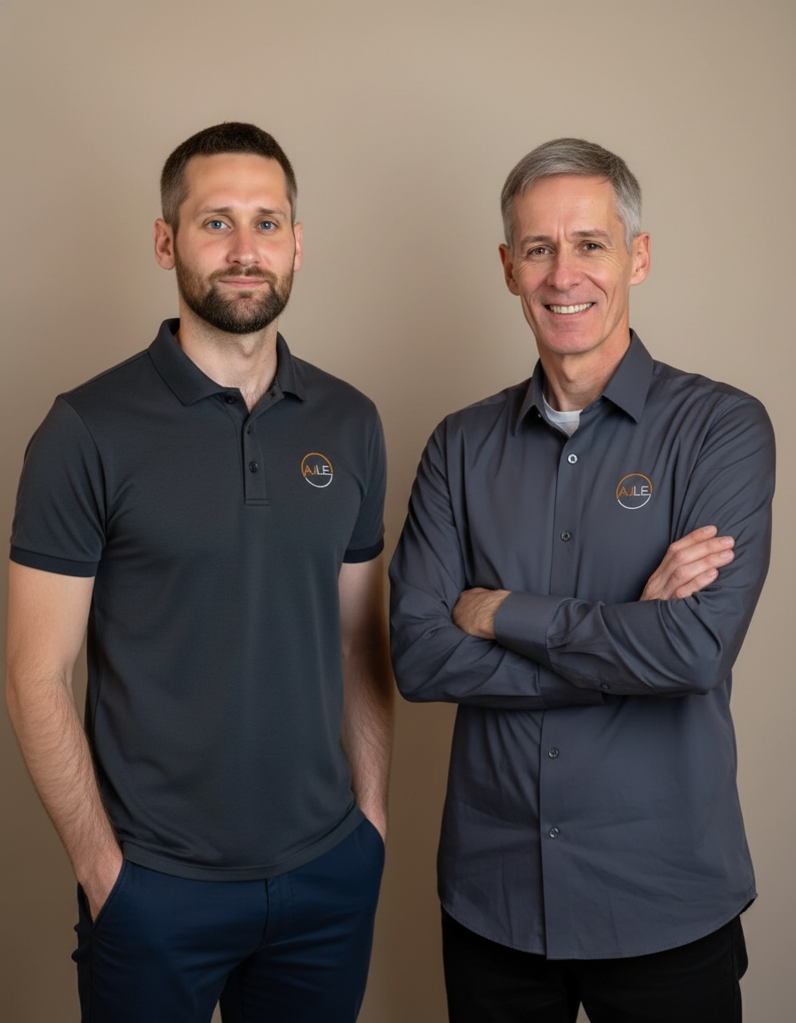John and Matt Long of AJ Long Electric — the master electricians who anchor the company's Fairfax headquarters.