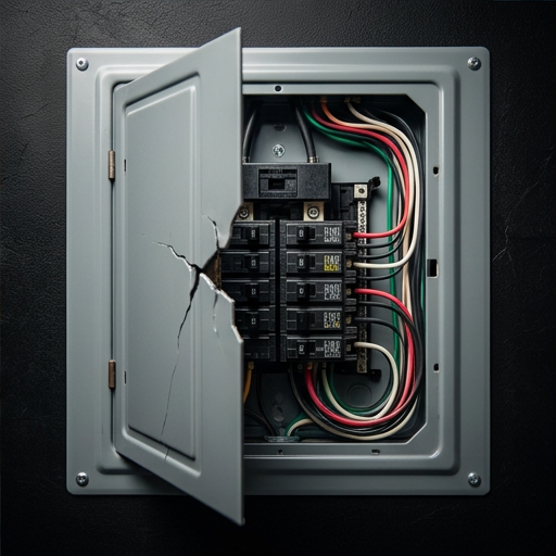 Damaged and cracked electrical panel of the kind that frequently causes partial power loss to circuits or rooms