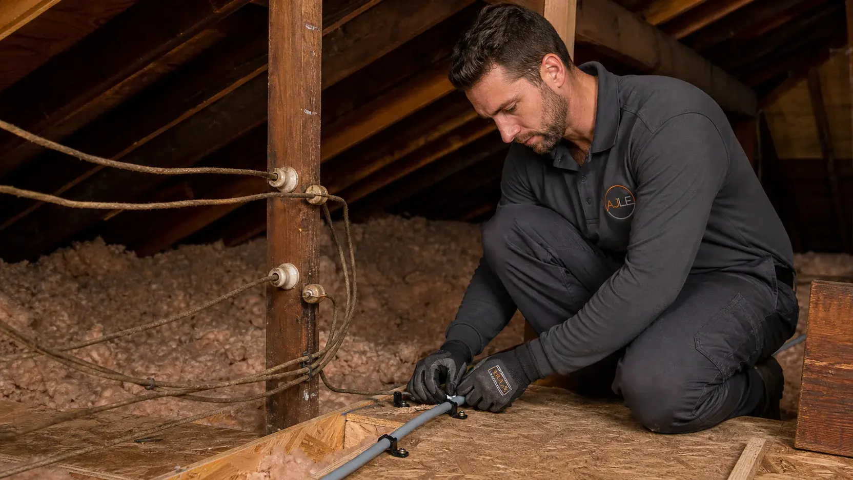 Electrician tracing older wiring beside a planned grounded replacement circuit