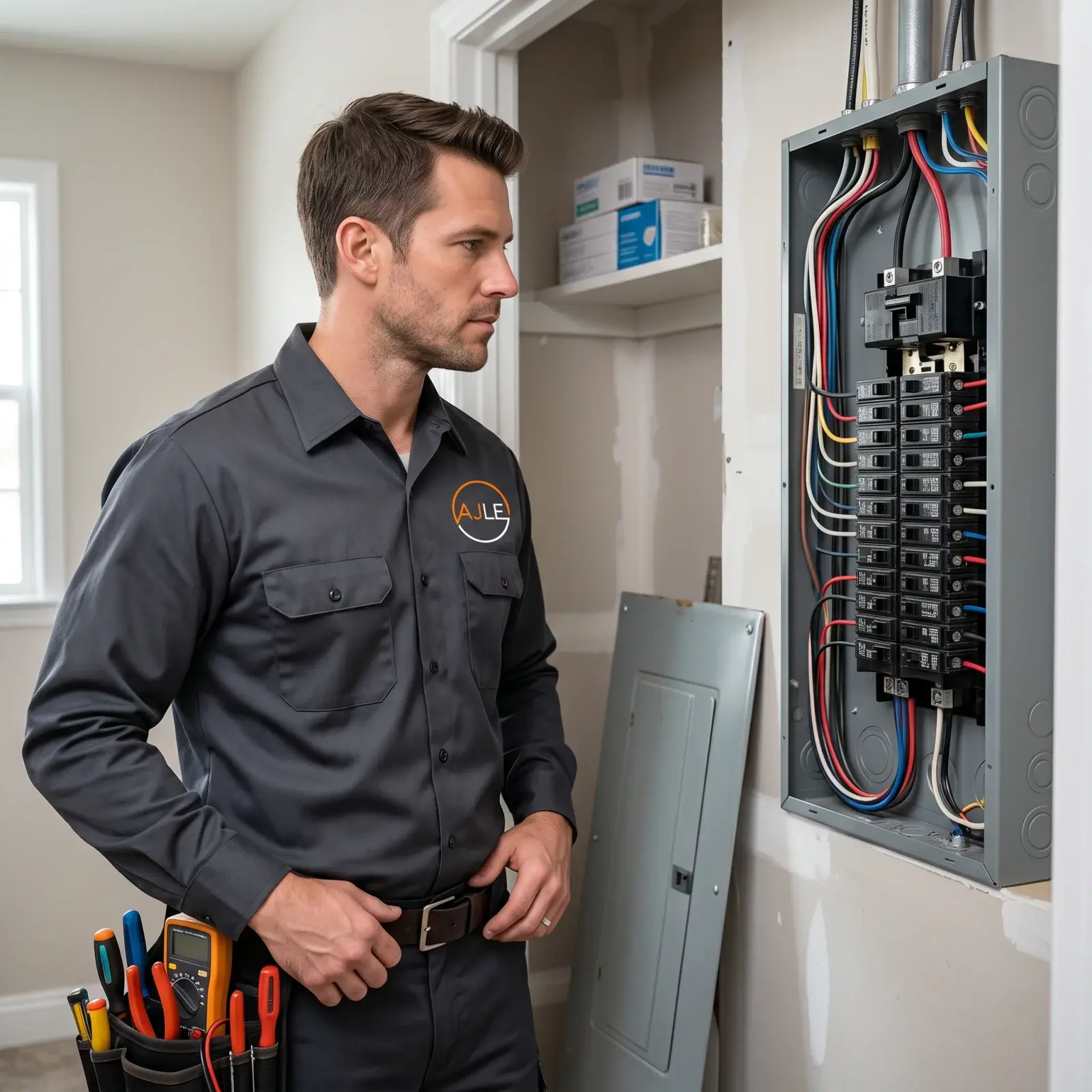 AJ Long Electric electrician performing panel replacements & upgrades