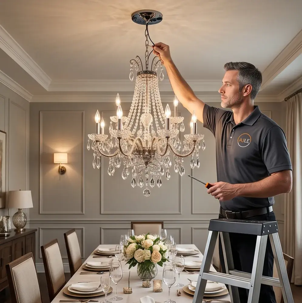 AJ Long Electric electrician performing chandelier installation