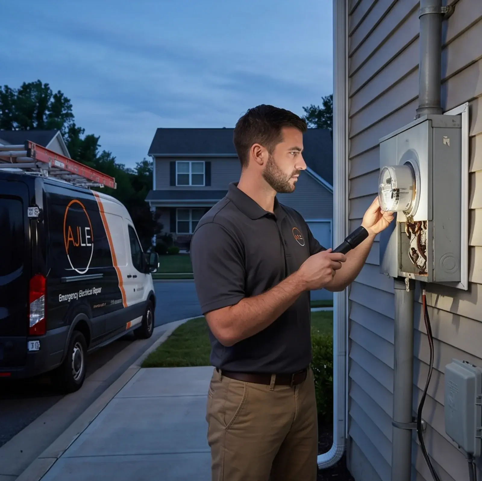 AJ Long Electric electrician performing emergency electrical repairs